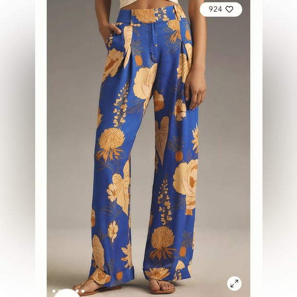 NWT Farm Rio x Anthropologie Floral Satin Wide-Leg Trousers - Size XS - Picture 10 of 11